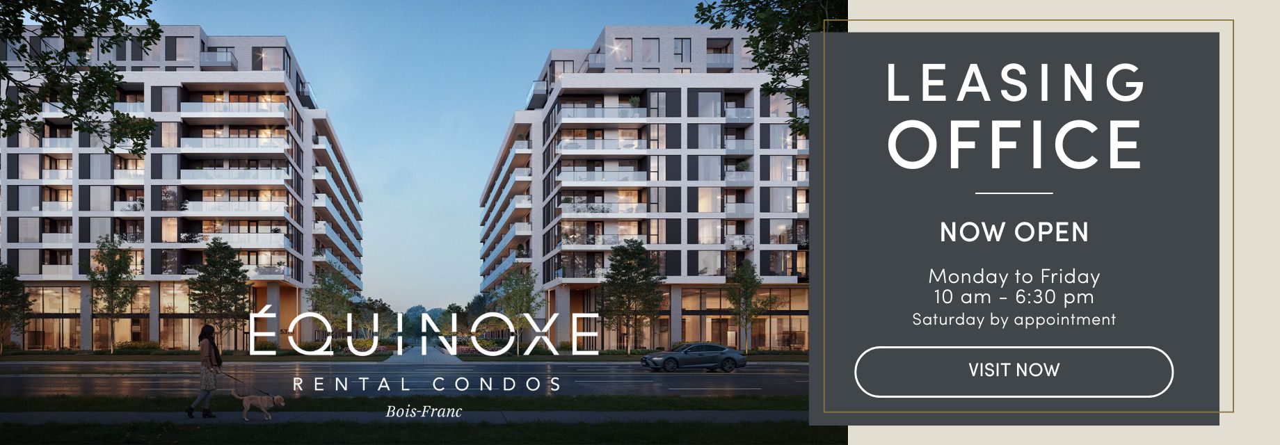 Équinoxe Bois-Franc offers an urban lifestyle in the heart of a vibrant neighborhood, just steps from the REM station in Saint-Laurent.