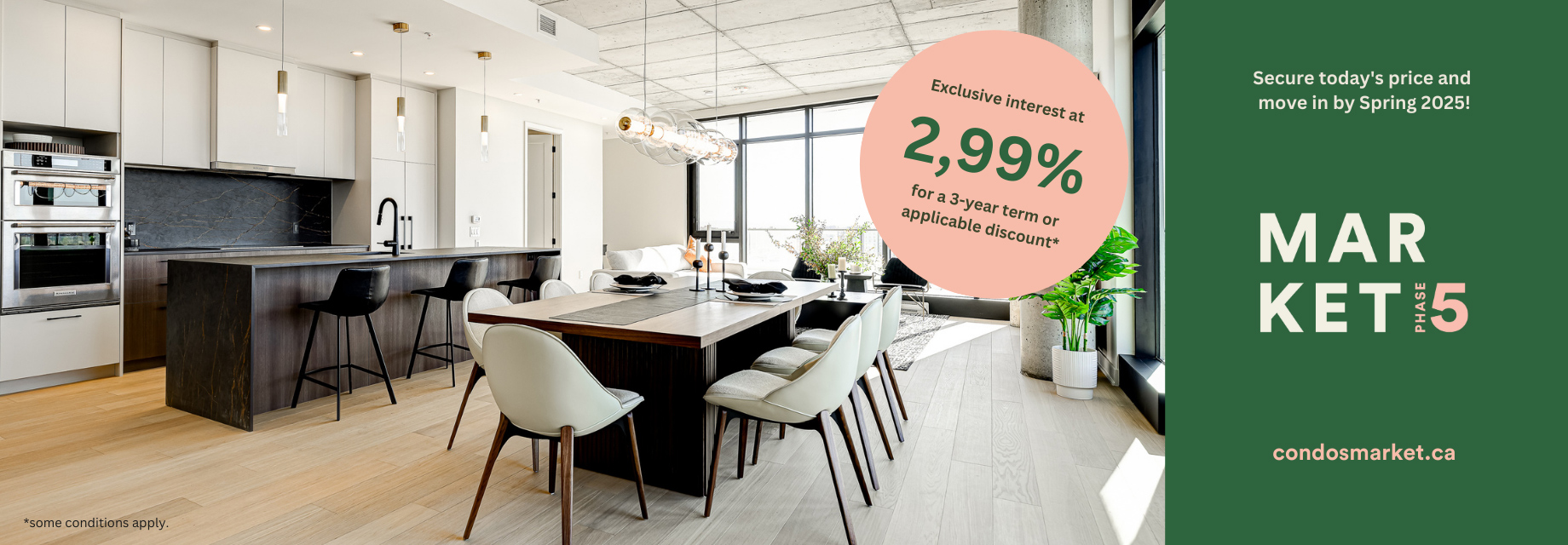 Market is a new condos project located in Laval a step away from le Marché 440. All units benefit from generous full-height windows, a large concrete balcony and a modern kitchen with high-end finishes.